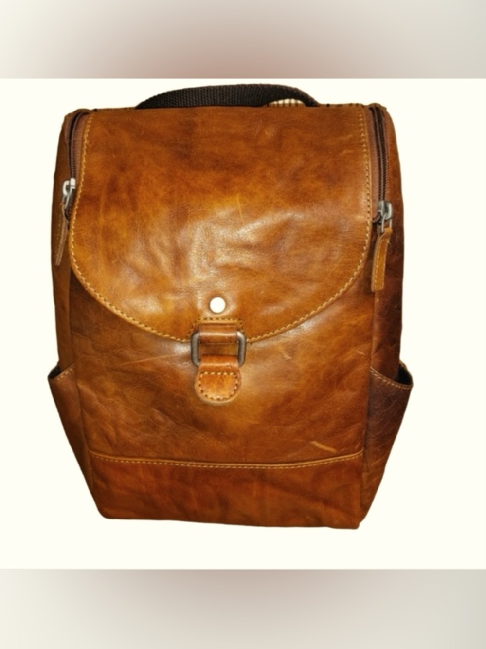 Jack Georges Voyager small cognac brown buffalo  leather backpack
